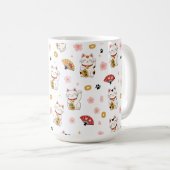 かわいいまねきねこ柄マグカップ | 縁起招き猫 コーヒーマグカップ (正面右)