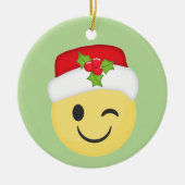 かわいいまばたきのクリスマスのEmojiの休日のオーナメント セラミックオーナメント (正面)