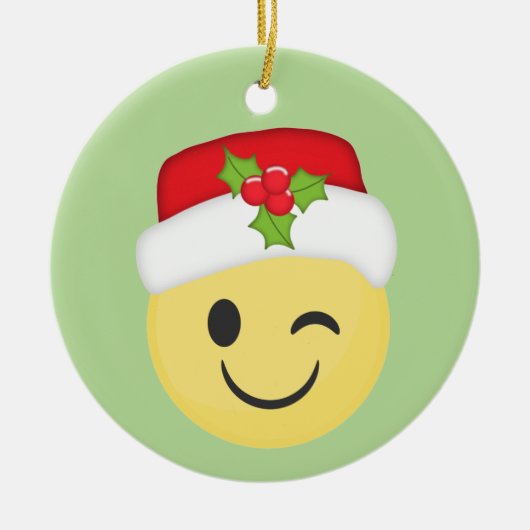 かわいいまばたきのクリスマスのEmojiの休日のオーナメント セラミックオーナメント (正面)