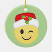 かわいいまばたきのクリスマスのEmojiの休日のオーナメント セラミックオーナメント (裏面)