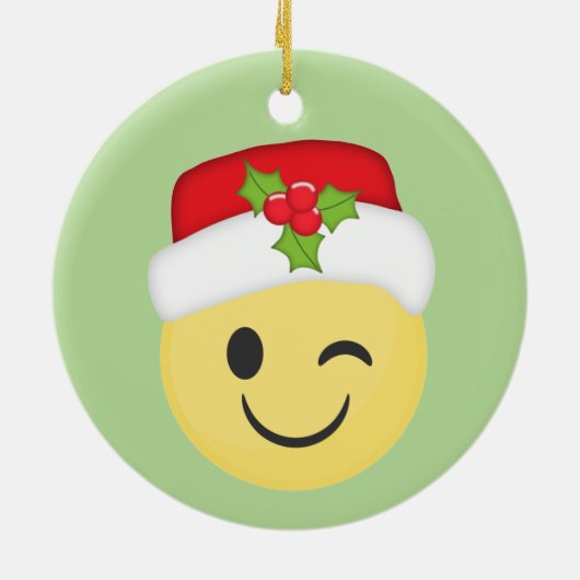 かわいいまばたきのクリスマスのEmojiの休日のオーナメント セラミックオーナメント (裏面)