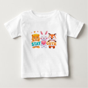 かわいいまま 明るいカラフルな動物のイラスト ベビーTシャツ