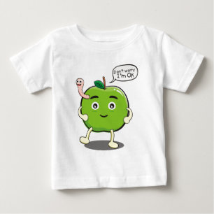 かわいいみみずが付いているかわいいApple ベビーTシャツ