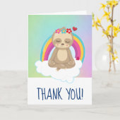 かわいいめい想のナマケモノと虹ありがとう カード (黄色い花)