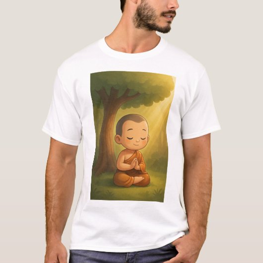 「かわいいめい想僧の漫画 | Calmスピリチュアル位置 Tシャツ (正面)