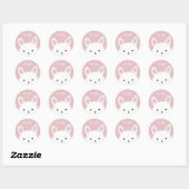 かわいいもこもこうさぎ ピンク 名入れ ラウンドシール (シート)