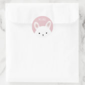 かわいいもこもこうさぎ ピンク 名入れ ラウンドシール (バッグ)