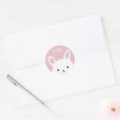 かわいいもこもこうさぎ ピンク 名入れ ラウンドシール (封筒)