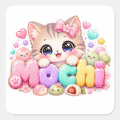 かわいいもち猫の名前 ぱすてるぴんくスパーキング K スクエアシール (正面)