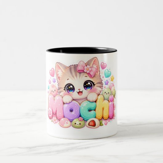 かわいいもち猫の名前 ぱすてるぴんくスパーキング K ツートーンマグカップ (中央)