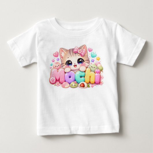 かわいいもち猫の名前 ぱすてるぴんくスパーキング K ベビーTシャツ (正面)