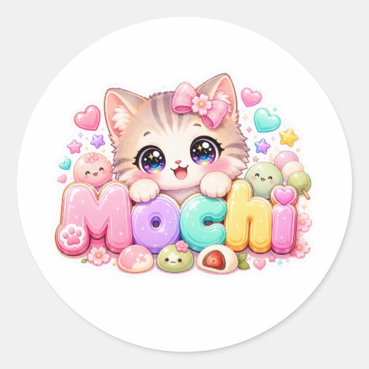 かわいいもち猫の名前 ぱすてるぴんくスパーキング K ラウンドシール (正面)