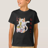 かわいいもち猫食べ猫の寿司Tシャツ Tシャツ (正面)