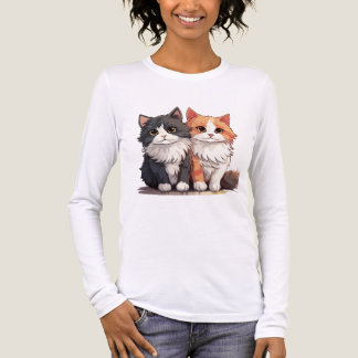 かわいいもふもふの猫のデュオTシャツ | 愛らしいキャラクターの子猫 トライブレンドＴシャツ