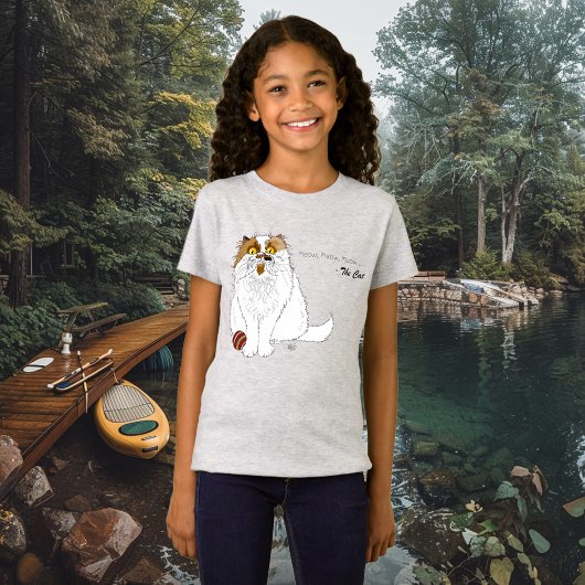 かわいいもふもふペルシャ猫の面白い鳴き声ブルー Tシャツ