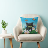 かわいいもふもふ黒猫の子猫とデイジーのアート クッション (椅子)