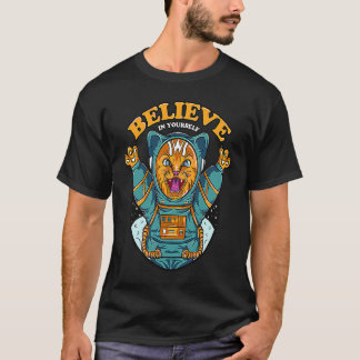 かわいいやる気が出る宇宙飛行士の猫 自分を信じて Tシャツ