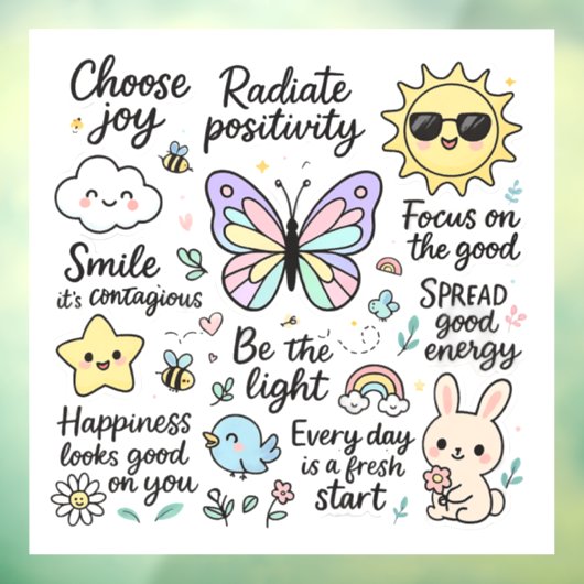 かわいいやる気を起こさせる引用文&ハッピーキャラクター ウィンドウサイン (シート3)