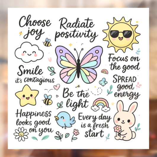 かわいいやる気を起こさせる引用文&ハッピーキャラクター ウィンドウサイン (シート2)