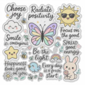 かわいいやる気を起こさせる引用文&ハッピーキャラクター シール (正面)