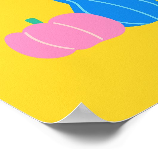 かわいいよくはしゃぐかぼちゃとグルドアートを黄色に ポスター (角)