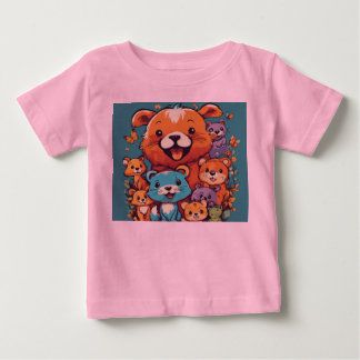かわいいよくはしゃぐキッズアニマルTシャツデザイン ベビーTシャツ
