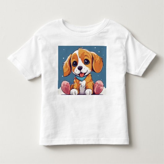 かわいいよくはしゃぐキッズドッグTシャツデザイン トドラーTシャツ (正面)