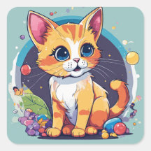 かわいいよくはしゃぐキッズ猫ステッカー