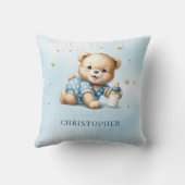 かわいいよくはしゃぐテディベアとベビーボトル クッション (裏面)