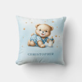 かわいいよくはしゃぐテディベアとベビーボトル クッション (正面)