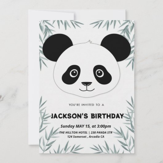 かわいいよくはしゃぐパンダをテーマにした誕生日 招待状 (正面)