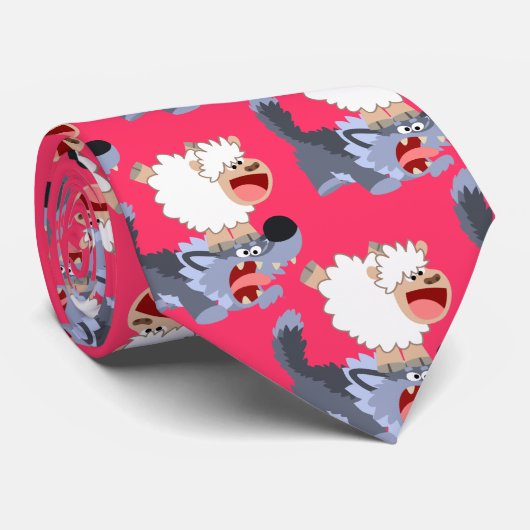 かわいいよくはしゃぐマンガの羊とオオカミのネクタイ ネクタイ (ロール)