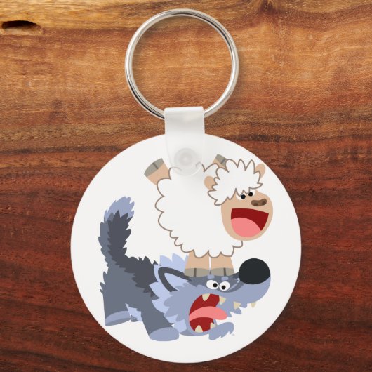 かわいいよくはしゃぐマンガの羊と狼のキーチェーン キーホルダー (正面)