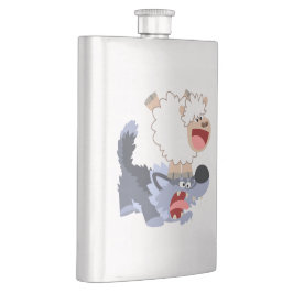 かわいいよくはしゃぐマンガの羊と狼のクラシックフラスコ フラスク
