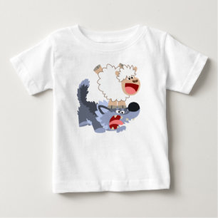 かわいいよくはしゃぐマンガの羊と狼のベビーTシャツ ベビーTシャツ
