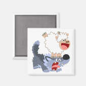 かわいいよくはしゃぐマンガの羊と狼の磁石 マグネット (正面/裏面)