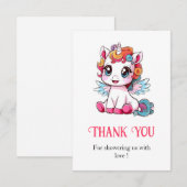 かわいいよくはしゃぐユニコーン赤ちゃんシャワー サンキューカード (正面/裏面)