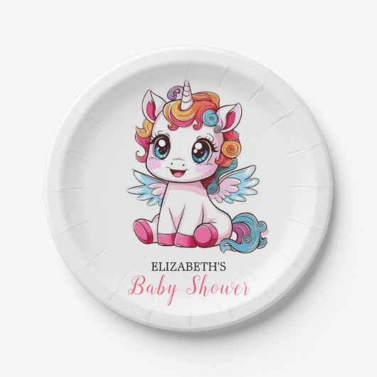 かわいいよくはしゃぐユニコーン赤ちゃんシャワー ペーパープレート (正面)