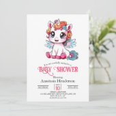 かわいいよくはしゃぐユニコーン赤ちゃんシャワー 招待状 (スタンド正面)