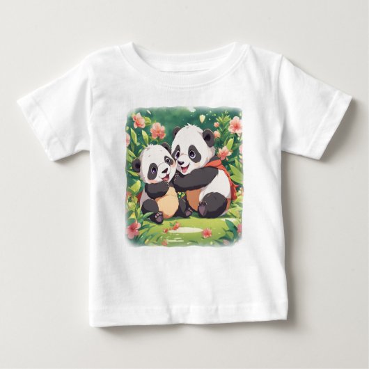 かわいいよくはしゃぐリトルパンドラ(PANDAS) – アニメスタイル ベビーTシャツ (正面)