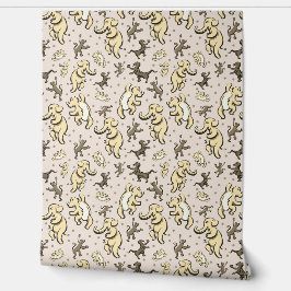 かわいいよくはしゃぐ動物ダンスベージュクリーム子供部屋 壁紙