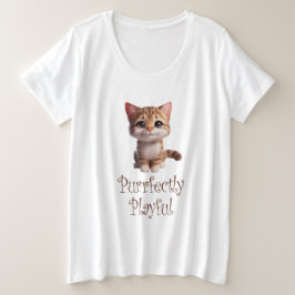 かわいいよくはしゃぐ猫 プラスサイズTシャツ