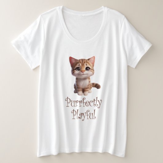かわいいよくはしゃぐ猫 プラスサイズTシャツ (デザイン正面)
