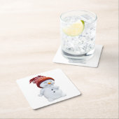 かわいいよくはしゃぐ雪だるま スクエアペーパーコースター (インサイチュ)