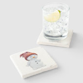 かわいいよくはしゃぐ雪だるま ストーンコースター (横)