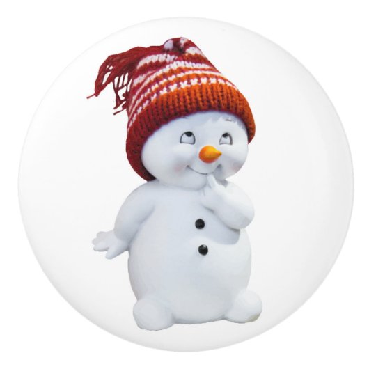 かわいいよくはしゃぐ雪だるま セラミックノブ (正面)