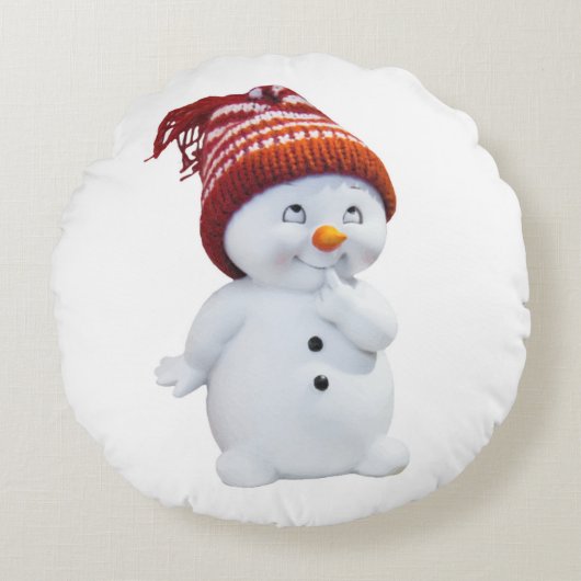 かわいいよくはしゃぐ雪だるま ラウンドクッション (正面)