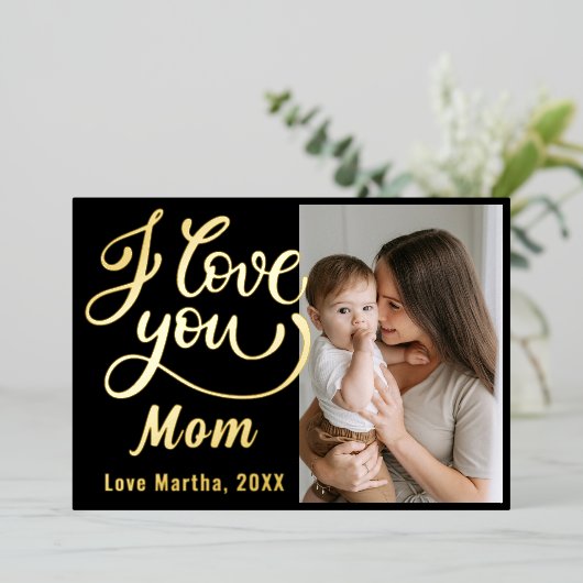 かわいいよ 愛してる ママ 母の日の写真 箔シーズンカード (立ち正面)