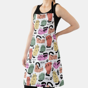 かわいいらくがき猫と肉球のプリント エプロン