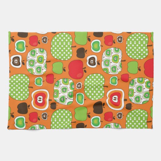 かわいいりんごのイラストレーションパターン キッチンタオル (横)